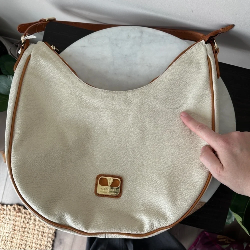 New! VALENTINA White Italian Genuine Leather Large Hobo Purse